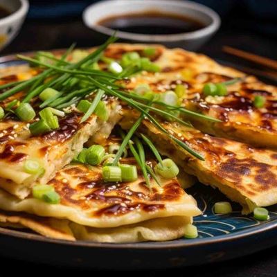 Korean BBQ Seared Scallion Pancakes